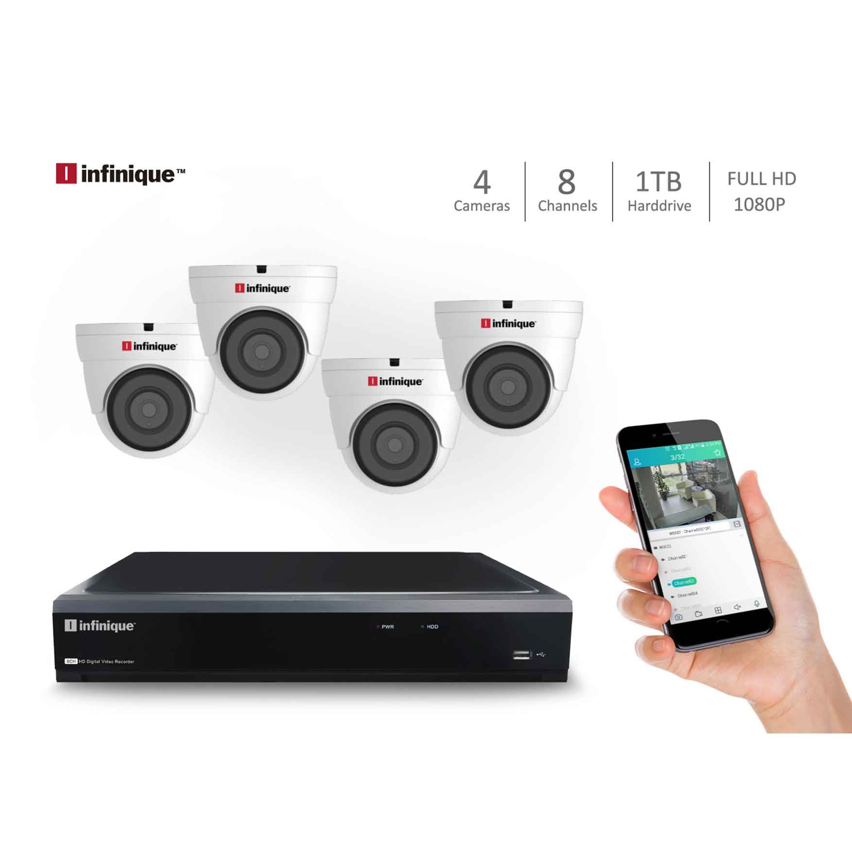 Infinique 8Ch Hybrid DVR with 4 Dome Cameras